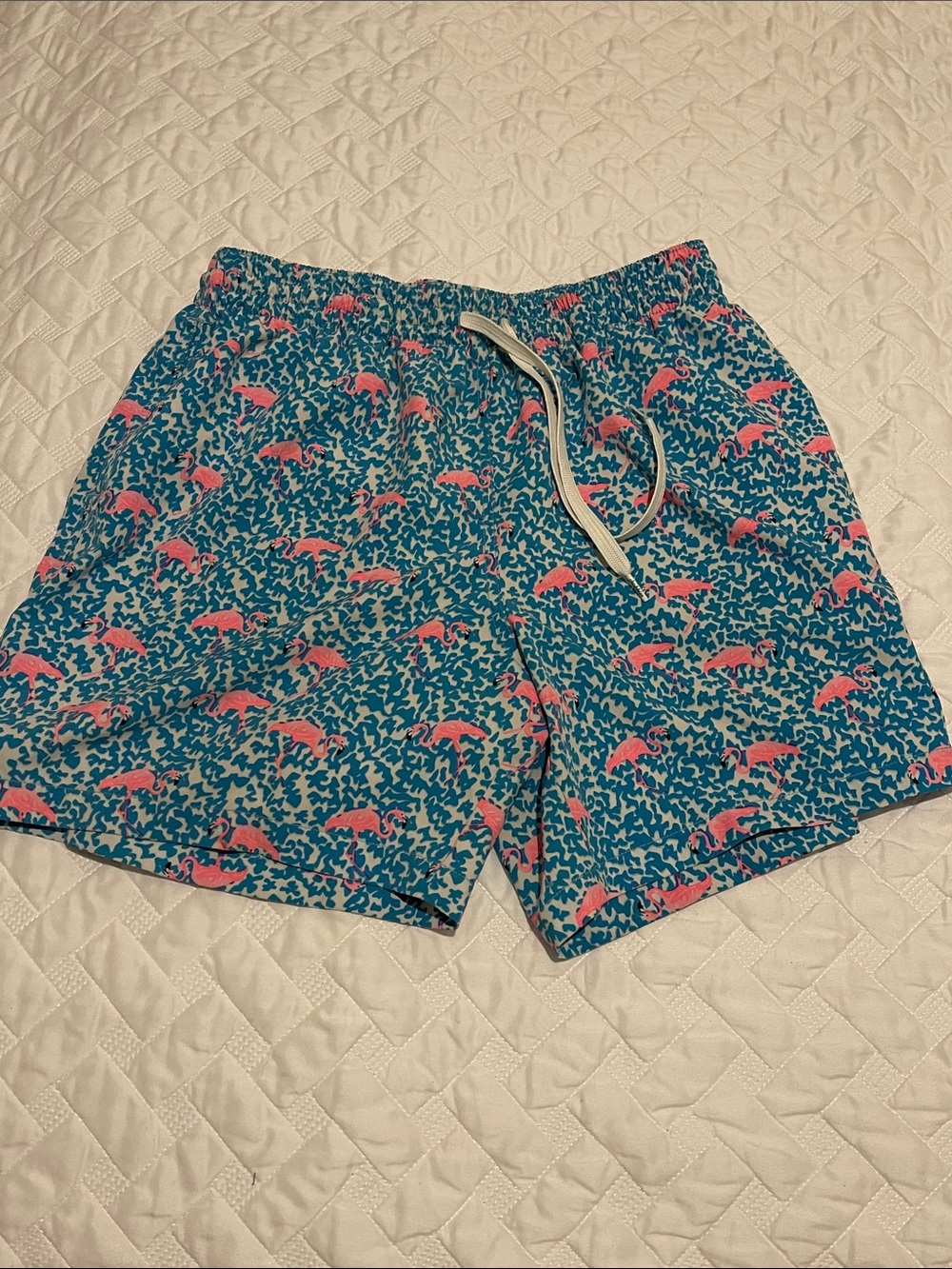 chubbies Teal Swim Shorts with Pink Flamingo Print